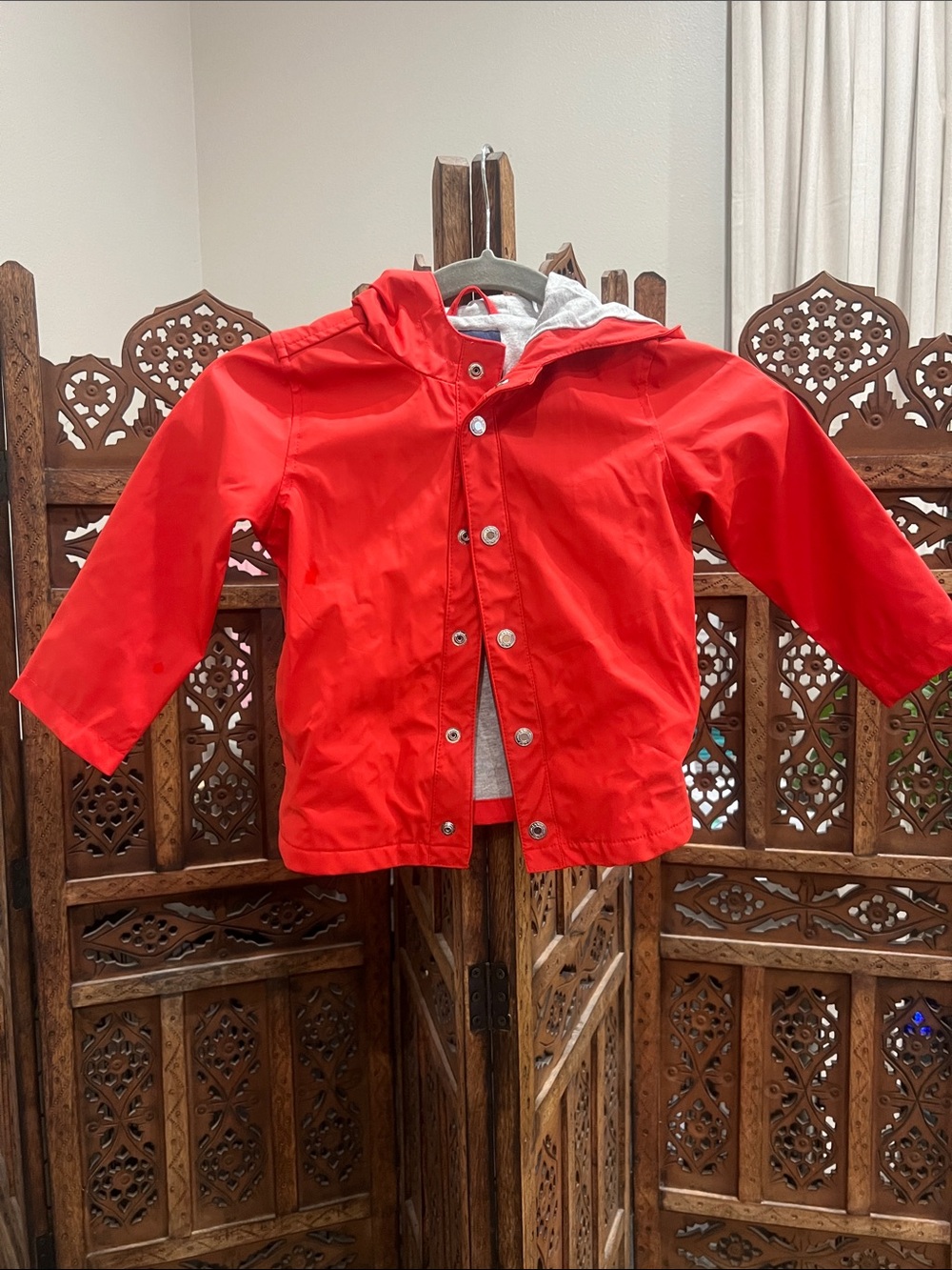 Janie and Jack Red Hooded Kids Raincoat with Gray Lining